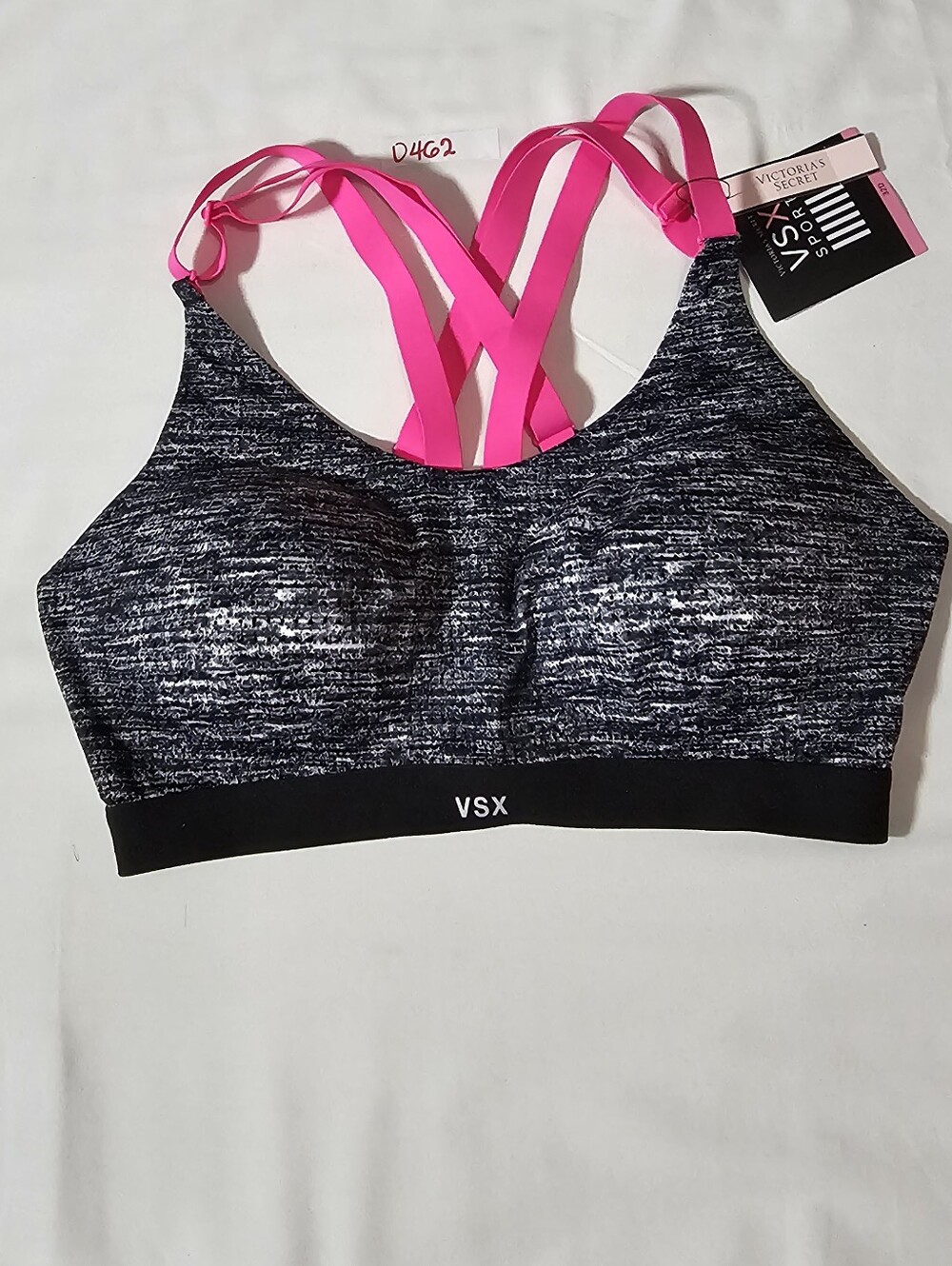 Victoria's Secret Heathered Black & Pink Strappy Sports Bra